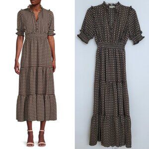 Max Studio Boho Peasant Floral Ruffle Tiered Women's Maxi Dress Size XS